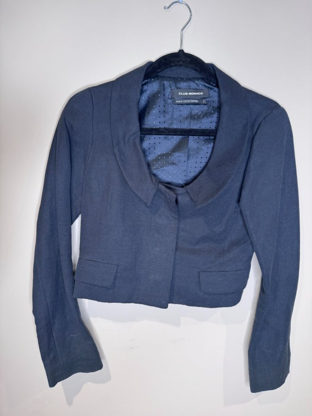 NEW Club Monaco | Cropped Linen Blend Blazer Jacket | Black | Size 2